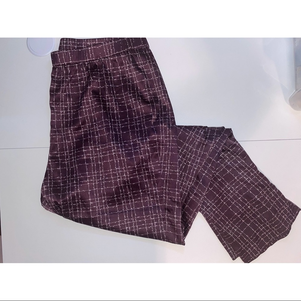 EILEEN FISHER Silk Satin Printed Pull On Check Pants Womens Size XS Petite